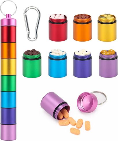 حقيبة حبوب دواء صغيرة محمولة من Coldairsoap، حقيبة حبوب دواء صغيرة محمولة، سلسلة مفاتيح، منظم حبوب منع الحمل للسفر لمدة 7 أيام، حاوية صغيرة لتنظيم حبوب الدواء، علبة حبوب دواء صغيرة محمولة مقاومة للماء من الفولاذ المقاوم للصدأ in Kuwait