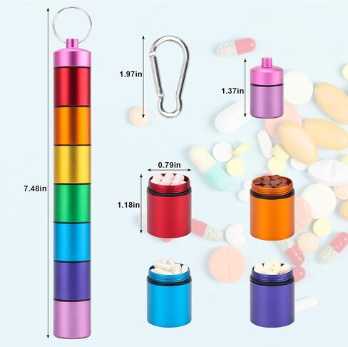 حقيبة حبوب دواء صغيرة محمولة من Coldairsoap، حقيبة حبوب دواء صغيرة محمولة، سلسلة مفاتيح، منظم حبوب منع الحمل للسفر لمدة 7 أيام، حاوية صغيرة لتنظيم حبوب الدواء، علبة حبوب دواء صغيرة محمولة مقاومة للماء من الفولاذ المقاوم للصدأ in Kuwait