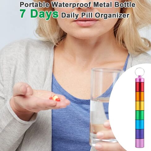 حقيبة حبوب دواء صغيرة محمولة من Coldairsoap، حقيبة حبوب دواء صغيرة محمولة، سلسلة مفاتيح، منظم حبوب منع الحمل للسفر لمدة 7 أيام، حاوية صغيرة لتنظيم حبوب الدواء، علبة حبوب دواء صغيرة محمولة مقاومة للماء من الفولاذ المقاوم للصدأ in Kuwait