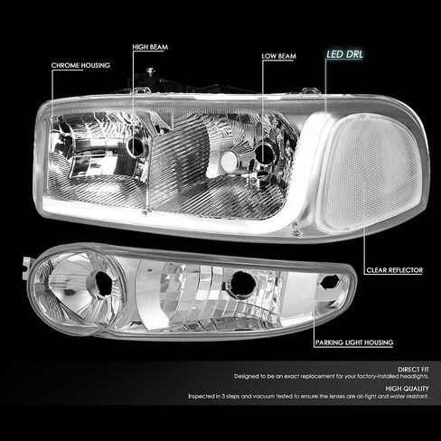 DNA MOTORING HL-LB-DAN99-CH-CL1 Chrome LED DRL Strip Headlight Bumper Lamp Replacement For 02-06 Sierra Yukon Denali in Saudi Arabia