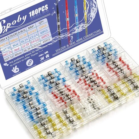 180 قطعة من موصلات أسلاك اللحام من Sopoby، موصلات بعقب قابلة للانكماش الحراري، محطات السيارات الكهربائية المقاومة للماء (60 أحمر، 60 أزرق، 45 أبيض، 15 أصفر) in Kuwait