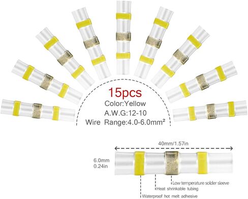 180 قطعة من موصلات أسلاك اللحام من Sopoby، موصلات بعقب قابلة للانكماش الحراري، محطات السيارات الكهربائية المقاومة للماء (60 أحمر، 60 أزرق، 45 أبيض، 15 أصفر) in Kuwait