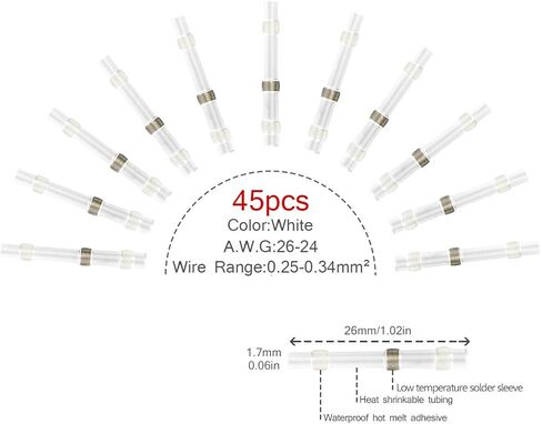 180 قطعة من موصلات أسلاك اللحام من Sopoby، موصلات بعقب قابلة للانكماش الحراري، محطات السيارات الكهربائية المقاومة للماء (60 أحمر، 60 أزرق، 45 أبيض، 15 أصفر) in Kuwait