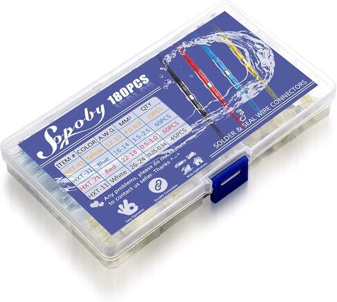 180 قطعة من موصلات أسلاك اللحام من Sopoby، موصلات بعقب قابلة للانكماش الحراري، محطات السيارات الكهربائية المقاومة للماء (60 أحمر، 60 أزرق، 45 أبيض، 15 أصفر) in Kuwait