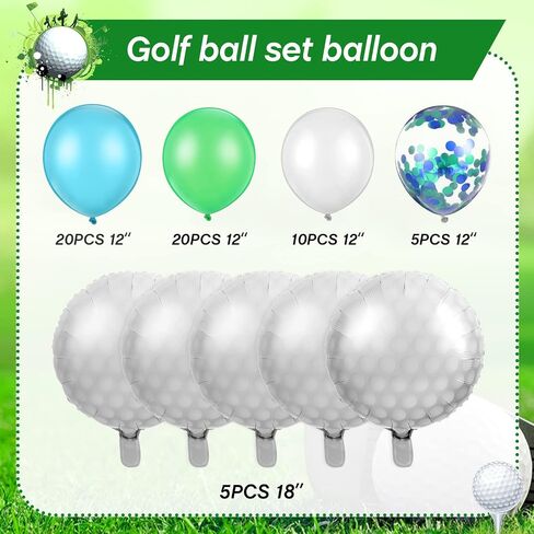 60 Pcs Golf Theme Decoration Set with 5 Pcs 18 Inch Golf Foil Balloons, 50 Pcs 12 Inch Navy Blue Green White Latex Balloons and 5 Pcs 12 Inch Confetti Balloons for Sport Golf Themed Party Decorations in Saudi Arabia