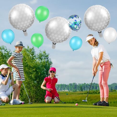 60 Pcs Golf Theme Decoration Set with 5 Pcs 18 Inch Golf Foil Balloons, 50 Pcs 12 Inch Navy Blue Green White Latex Balloons and 5 Pcs 12 Inch Confetti Balloons for Sport Golf Themed Party Decorations in Saudi Arabia