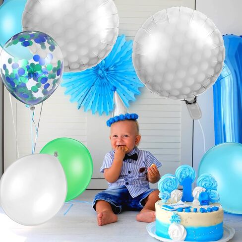 60 Pcs Golf Theme Decoration Set with 5 Pcs 18 Inch Golf Foil Balloons, 50 Pcs 12 Inch Navy Blue Green White Latex Balloons and 5 Pcs 12 Inch Confetti Balloons for Sport Golf Themed Party Decorations in Saudi Arabia