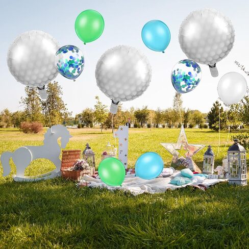 60 Pcs Golf Theme Decoration Set with 5 Pcs 18 Inch Golf Foil Balloons, 50 Pcs 12 Inch Navy Blue Green White Latex Balloons and 5 Pcs 12 Inch Confetti Balloons for Sport Golf Themed Party Decorations in Saudi Arabia