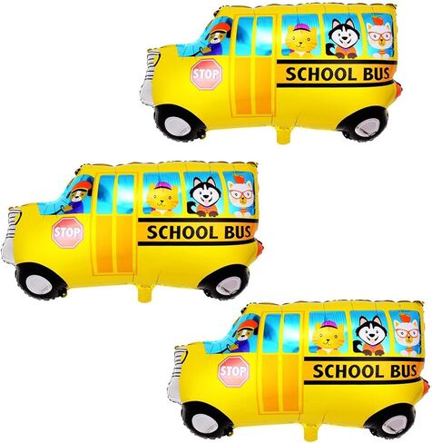 3pcs School Bus Balloons Back to School Balloons Car Foil Balloons for Welcome to School Back To School Party First Day of School Decorations in Kuwait