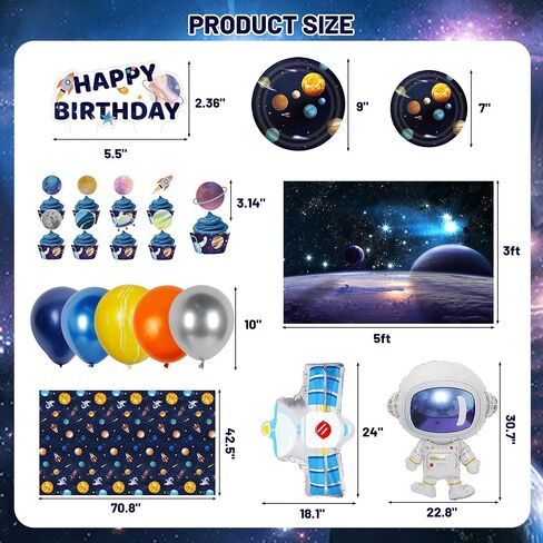 162PCS Outer Space Birthday Party Supplies, Space Themed Party Decorations Include Banner, Balloons, Backdrop, Hanging Swirls, Tablecloth, Plates, Cake Toppers for Kids Birthday Decorations in Saudi Arabia