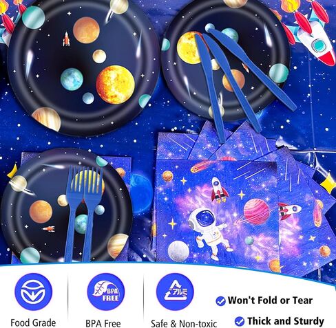 162PCS Outer Space Birthday Party Supplies, Space Themed Party Decorations Include Banner, Balloons, Backdrop, Hanging Swirls, Tablecloth, Plates, Cake Toppers for Kids Birthday Decorations in Saudi Arabia