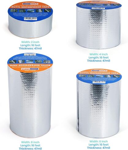 ADHES Butyl Tape Waterproof Tape, 47 mil Thick, 2 inch x 16 feet, Aluminum Foil Tape Butyl Sealant tape for RV Repair, Window, Silicone, Boat and Pipe Sealing, Glass & EDPM Rubber Roof Patching,Silver in Saudi Arabia