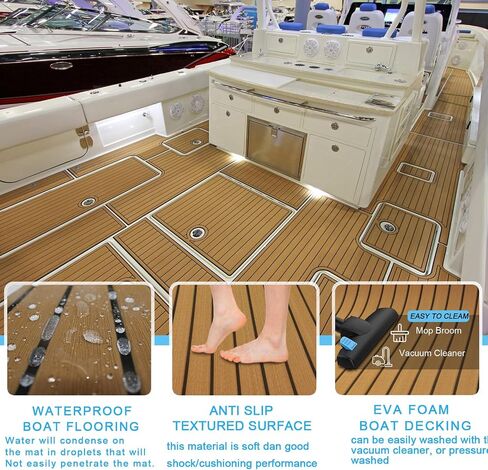 LUBEMIDA EVA Foam Boat Flooring Sheet Marine Faux Teak Decking Carpet for Yacht Floor,94.5"x35.4" Adhesive and Bevelled Edge (Light Brown +Black) in Saudi Arabia