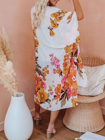 Women's Beach Cover up Swimsuit Kimono with Boho Floral Print Casual Loose Cardigans for Swimwear in Saudi Arabia