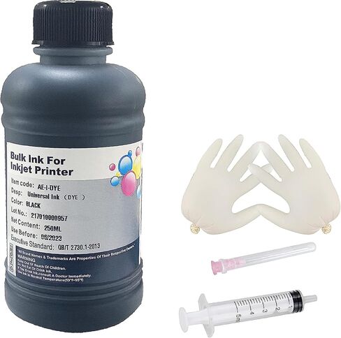 Black Ink Universal Refill Ink Kit Dye Ink 250ml Work for Canon HP Epsn Brother Injet Printers Refillable Cartridge CISS CIS System (9 oz) with Syringe&Glove in Kuwait