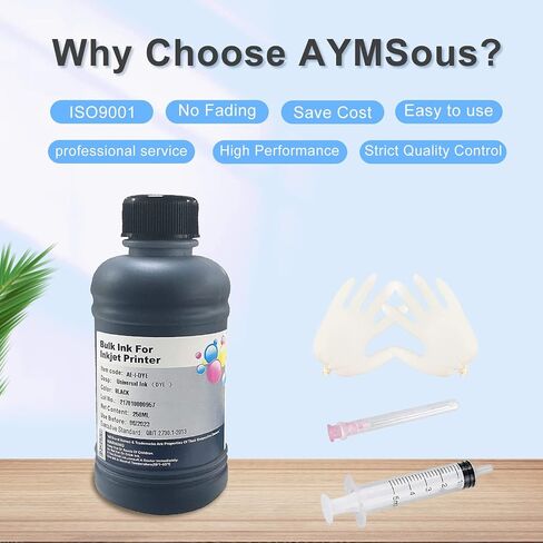 Black Ink Universal Refill Ink Kit Dye Ink 250ml Work for Canon HP Epsn Brother Injet Printers Refillable Cartridge CISS CIS System (9 oz) with Syringe&Glove in Kuwait