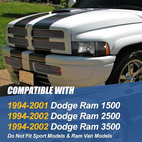مجموعة مصابيح أمامية على طراز المصنع مكونة من 4 قطع من Auto Dynasty ومصباح زاوية متوافق مع دودج رام 1500 2500 3500 (موديلات غير رياضية) 94-02، جانب السائق والراكب، غطاء كروم زاوية شفافة in Kuwait