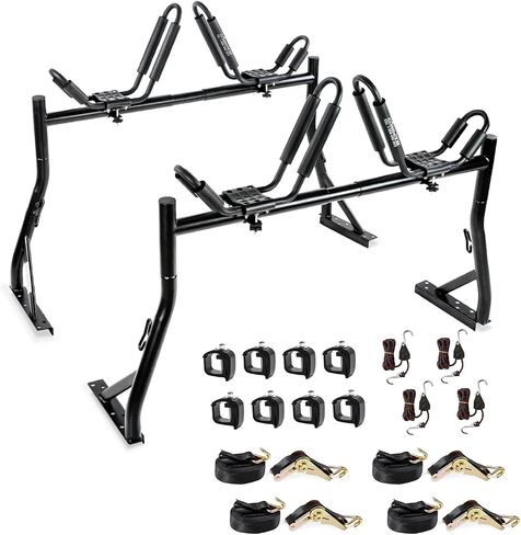 حامل شاحنة طراز X35 من AA-Racks مزود بـ 8 مشابك على شكل حرف C غير قابلة للحفر ومجموعتين من حوامل Kayak J مع أشرطة ربط السقاطة وقوس السقاطة وأشرطة ربط صارمة in Saudi Arabia