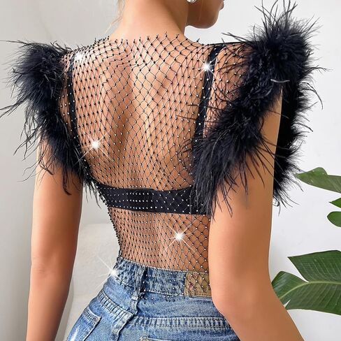 Women's Sleeveless Mesh Top V Neck Rhinestone Sheer Blouse See Through Tee Shirt Crop Tops in Saudi Arabia