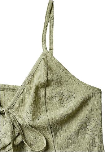 Women's Asymmetric Hem Cami Crop Top Backless Tie Front Ruffle Trim Slim Fit Camisole in Kuwait