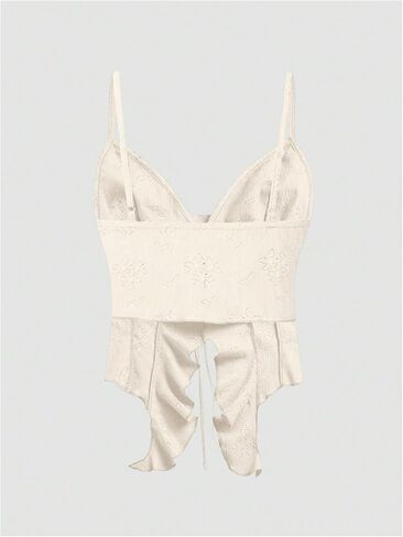 Women's Asymmetric Hem Cami Crop Top Backless Tie Front Ruffle Trim Slim Fit Camisole in Kuwait