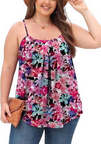 Women's Plus Size Tank Tops Loose Casual Summer Pleated Flowy Adjustable Strap Sleeveless Camisole Tank Tops in Saudi Arabia