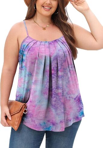 Women's Plus Size Tank Tops Loose Casual Summer Pleated Flowy Adjustable Strap Sleeveless Camisole Tank Tops in Saudi Arabia