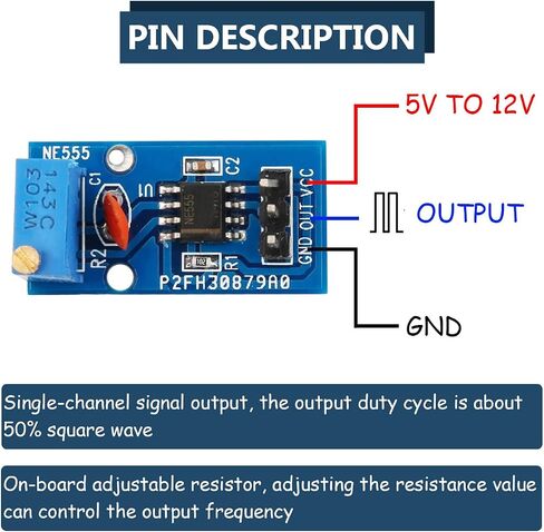 5Pcs NE555 Pulse Generator 555 Timer Module Single-Channel Signal Output Adjustable Frequency Rectangular Wave Signal Generator for MCU Learning with Dupont Cable in Saudi Arabia
