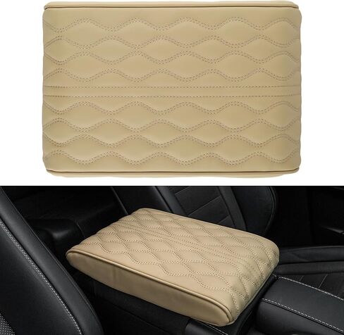 Amiss Leather Car Armrest Box Pad, Universal Heighten Waterproof Car Center Console Cover, Car Arm Rest Cushion Accessories Interior Protection for Most Vehicle, SUV, Truck, Car (Beige) in Saudi Arabia