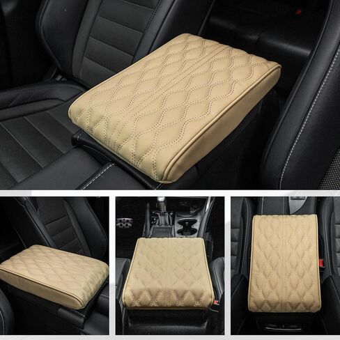 Amiss Leather Car Armrest Box Pad, Universal Heighten Waterproof Car Center Console Cover, Car Arm Rest Cushion Accessories Interior Protection for Most Vehicle, SUV, Truck, Car (Beige) in Saudi Arabia