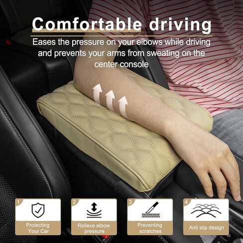 Amiss Leather Car Armrest Box Pad, Universal Heighten Waterproof Car Center Console Cover, Car Arm Rest Cushion Accessories Interior Protection for Most Vehicle, SUV, Truck, Car (Beige) in Saudi Arabia