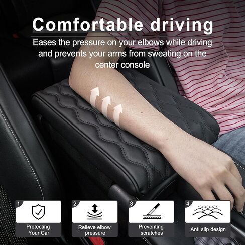 Amiss Leather Car Armrest Box Pad, Universal Heighten Waterproof Car Center Console Cover, Car Arm Rest Cushion Accessories Interior Protection for Most Vehicle, SUV, Truck, Car (Beige) in Saudi Arabia