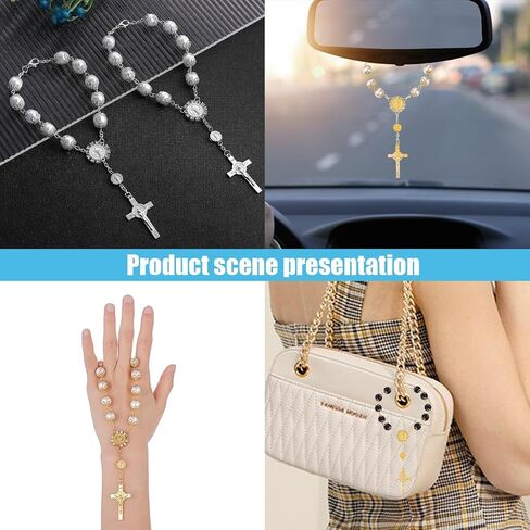 2PCS Car Rosary for Rearview Mirror, Car Rosary with Cross Blessing Rosary Pendant Car Rosary for Rearview Mirror, Personalized Car Hanging Accessories Interior Decors for Women Men in Saudi Arabia