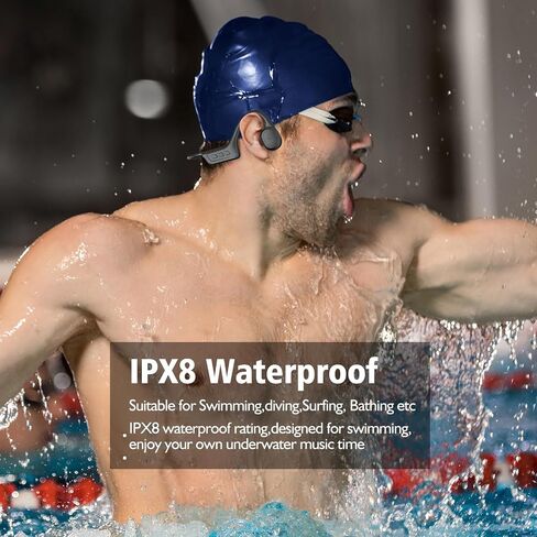 سماعات توصيل العظام، سماعات سباحة مقاومة للماء IPX8 مدمجة بذاكرة 32 جيجا، سماعات بلوتوث لاسلكية مفتوحة الأذن للجري والغوص وركوب الدراجات والسباحة. (أسود)، Gray1، S800C in Saudi Arabia
