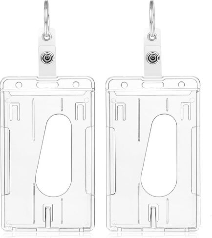 2 Pcs Hard ID Badge Holder with Keyring Heavy Duty Badge Holders Vertical Clear Card Protector with Thumb Slot for Office Supplies in Saudi Arabia