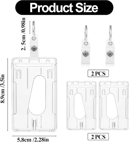 2 Pcs Hard ID Badge Holder with Keyring Heavy Duty Badge Holders Vertical Clear Card Protector with Thumb Slot for Office Supplies in Saudi Arabia