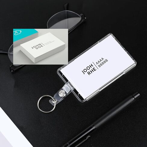 2 Pcs Hard ID Badge Holder with Keyring Heavy Duty Badge Holders Vertical Clear Card Protector with Thumb Slot for Office Supplies in Saudi Arabia