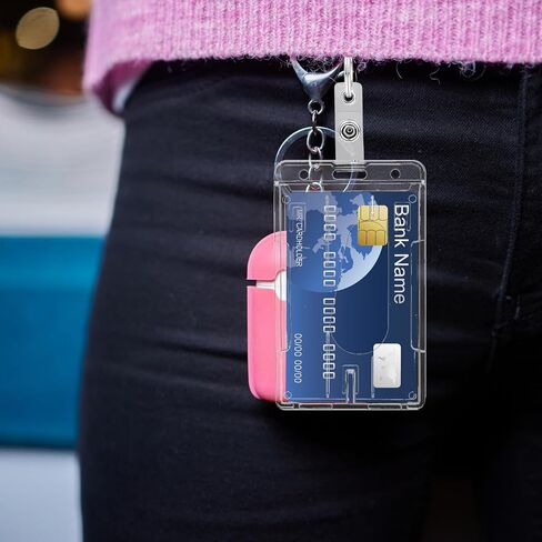 2 Pcs Hard ID Badge Holder with Keyring Heavy Duty Badge Holders Vertical Clear Card Protector with Thumb Slot for Office Supplies in Saudi Arabia