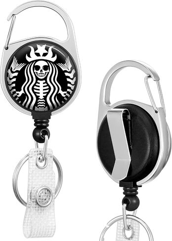 Badge Reels Holder Retractable Keychain Heavy Duty with ID Clip for Key Card Name Tag Funny Cartoon Skull Nurse Work Office Key Retractor Leash Black Metal Carabiner Belt Clip ZJK562 in Saudi Arabia