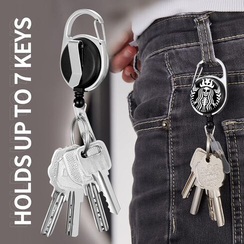 Badge Reels Holder Retractable Keychain Heavy Duty with ID Clip for Key Card Name Tag Funny Cartoon Skull Nurse Work Office Key Retractor Leash Black Metal Carabiner Belt Clip ZJK562 in Saudi Arabia