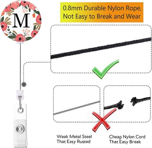 Badge Reel, Retractable ID Card Badge Holder with Alligator Clip, Name Nurse Decorative Badge Reel Clip on Card Holders (Floral Wreath Letter M) in Saudi Arabia