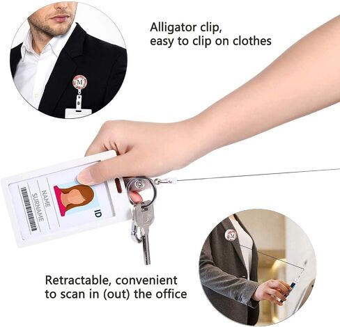 Badge Reel, Retractable ID Card Badge Holder with Alligator Clip, Name Nurse Decorative Badge Reel Clip on Card Holders (Floral Wreath Letter M) in Saudi Arabia