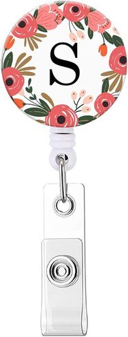 Badge Reel, Retractable ID Card Badge Holder with Alligator Clip, Name Nurse Decorative Badge Reel Clip on Card Holders (Floral Wreath Letter M) in Saudi Arabia