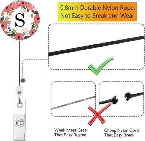 Badge Reel, Retractable ID Card Badge Holder with Alligator Clip, Name Nurse Decorative Badge Reel Clip on Card Holders (Floral Wreath Letter M) in Saudi Arabia