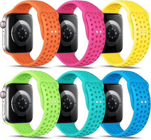 متوافق مع سوار ساعة Apple 38 مم 40 مم 41 مم 42 مم 44 مم 45 مم 49 مم S/M M/L سيليكون iWatch Bands Ultra 2/Ultra SE Series 9/8/7/6/5/4/3/2/1 للنساء/الرجال (38/ 40/41 مم صغير/متوسط، 6 عبوات D-برتقالي/وردي فاقع/نيون in Kuwait