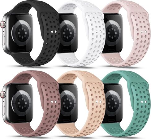 متوافق مع سوار ساعة Apple 38 مم 40 مم 41 مم 42 مم 44 مم 45 مم 49 مم S/M M/L سيليكون iWatch Bands Ultra 2/Ultra SE Series 9/8/7/6/5/4/3/2/1 للنساء/الرجال (38/ 40/41 مم صغير/متوسط، 6 عبوات D-برتقالي/وردي فاقع/نيون in Kuwait
