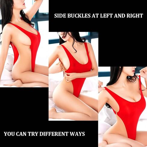 Bodysuit for Womens Monokini Bathing Suit Hi Cut Side Open Buckle See Through One Piece Swimsuit, One Size in Saudi Arabia