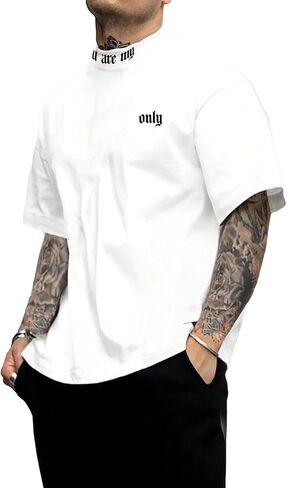 SOLY HUX Men's Letter Graphic Tee Mock Neck T Shirts Short Sleeve Summer Tops in Saudi Arabia