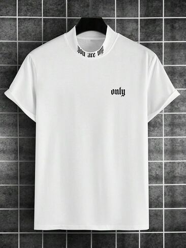 SOLY HUX Men's Letter Graphic Tee Mock Neck T Shirts Short Sleeve Summer Tops in Saudi Arabia