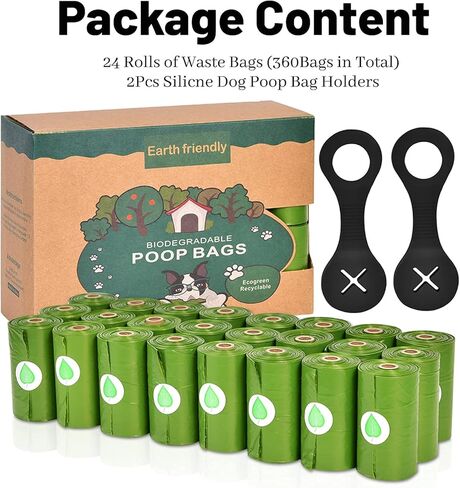 360 قطعة من أكياس براز الكلاب، أكياس نفايات قوية للكلاب، أكياس نفايات سميكة للغاية لتمشية الكلاب مع قطعتين من حامل أكياس براز الكلاب من السيليكون، 360 كيسًا إجمالاً، برائحة اللافندر in Kuwait